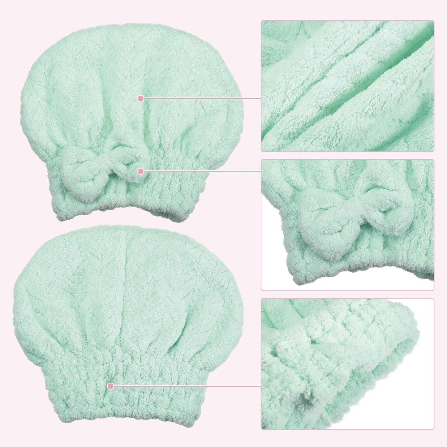 VOCOSTE Diamond Shape Hair Drying Towel Dry Cap, Quick Drying, Lightweight Strong Absorbent, for After Bath Drying Hair, Green