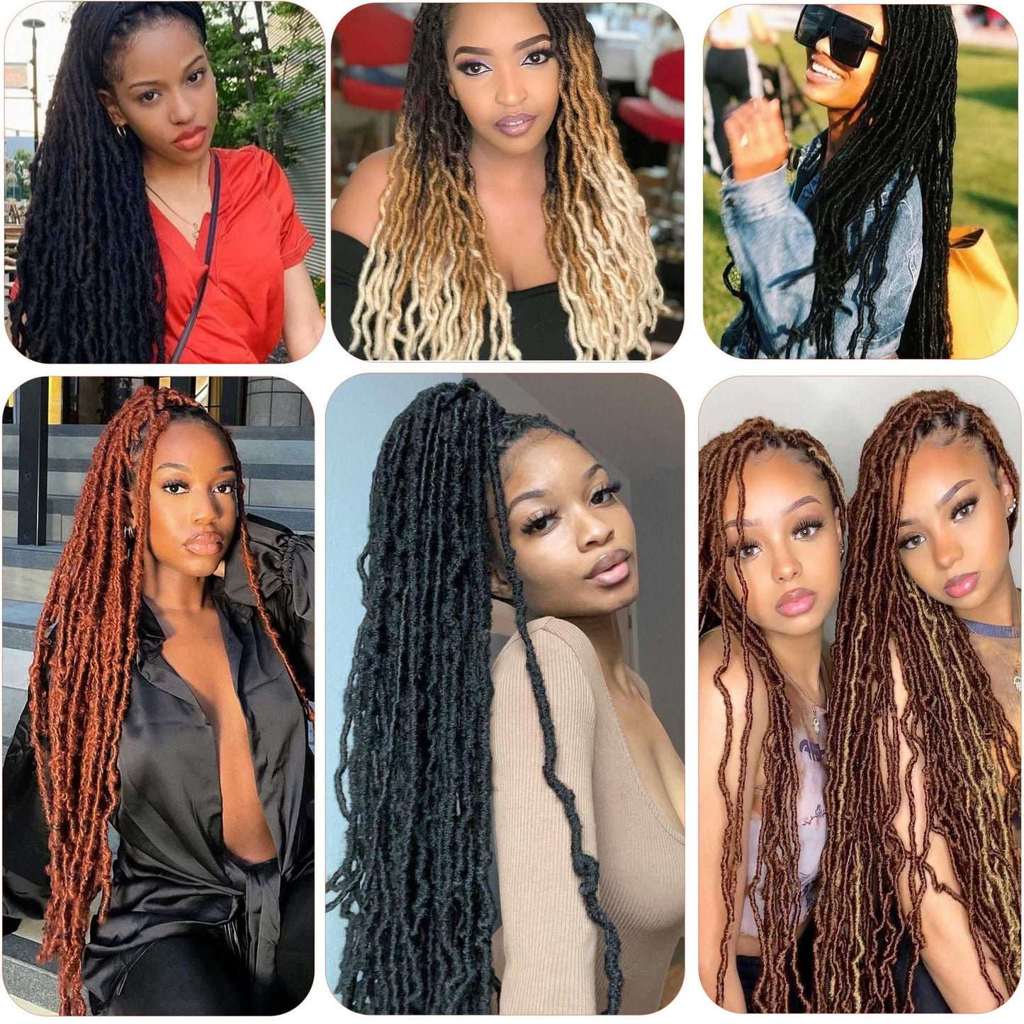 Faux Locs Crochet Hair Soft Locs Hair Long 24 Inch 6 Packs Ombre Goddess Locs Crochet Braids Black/Burgundy/Orange Pre Looped Dreads Braiding Hair(24",6packs,T1B/530/350#)