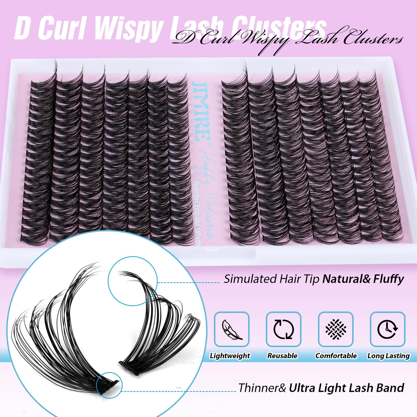 Fluffy Lash Clusters D Curl 40D+50D Volume Individual Eyelashes Thick Mink 280Pcs Lash Extension Clusters Wispy 10-16MM Mix Cluster DIY Eyelash Extension for Beginners Natural Cluster Lashes by JIMIRE