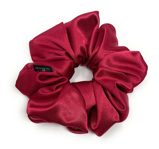 Jumbo Oversized XL Satin Scrunchies for Women Girls, Frizz Prevention, Sleep Hair Holder, Large Elastic Ties Band for Ponytail Bun, Hair Ties for Breakage Prevention - Burgundy