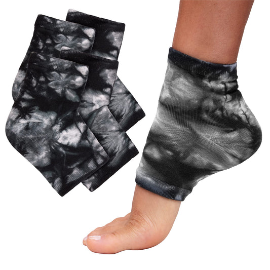 ZenToes Moisturizing Heel Socks 2 Pairs Gel Lined Toeless Spa Socks to Heal and Treat Dry, Cracked Heels While You Sleep (Regular, Black Tie Dye)