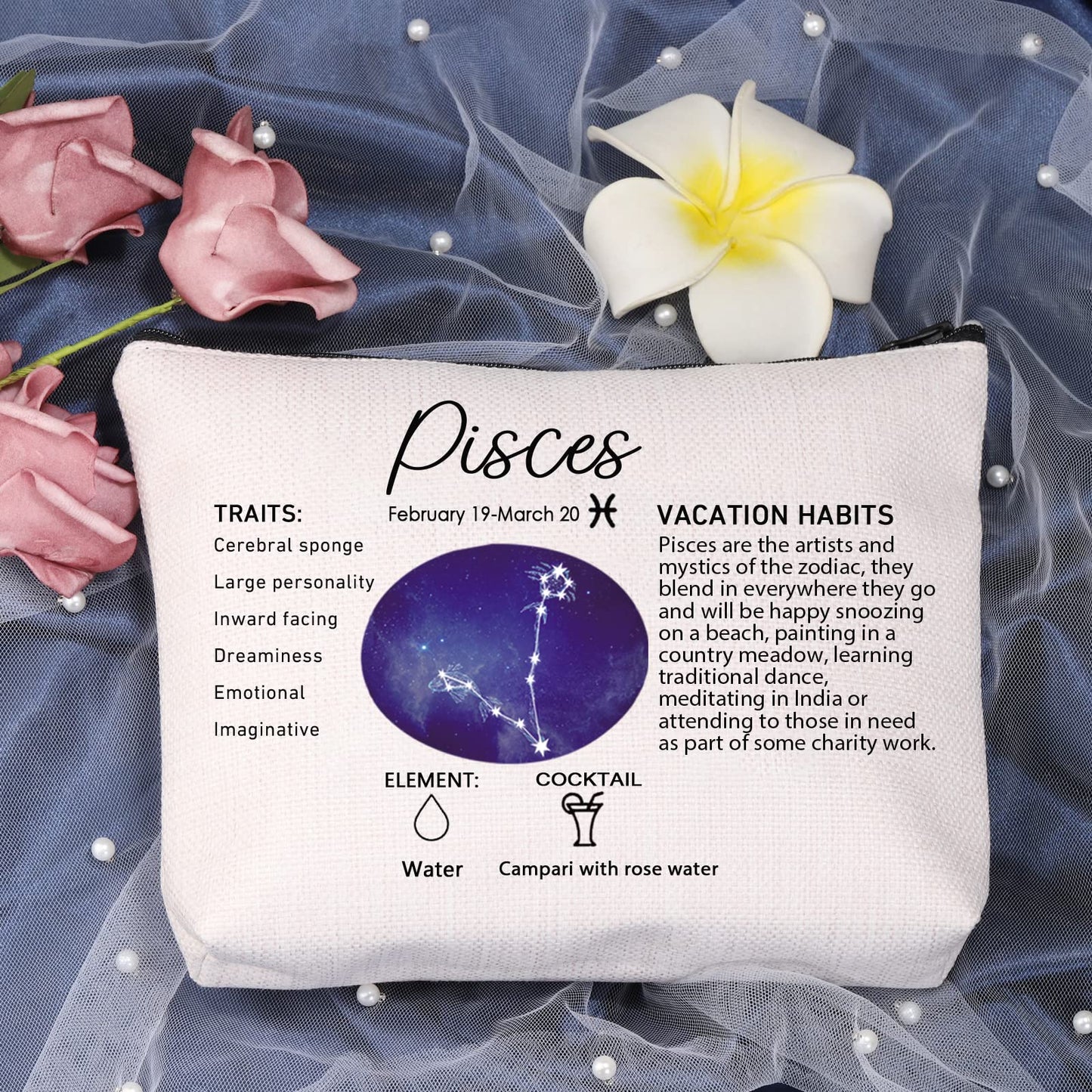 LEVLO 12 Constellation Travel Toiletry Bags 12 Zodiac Cosmetic Makeup Bag Christmas Mother's Day Birthday Gifts(Pisces)