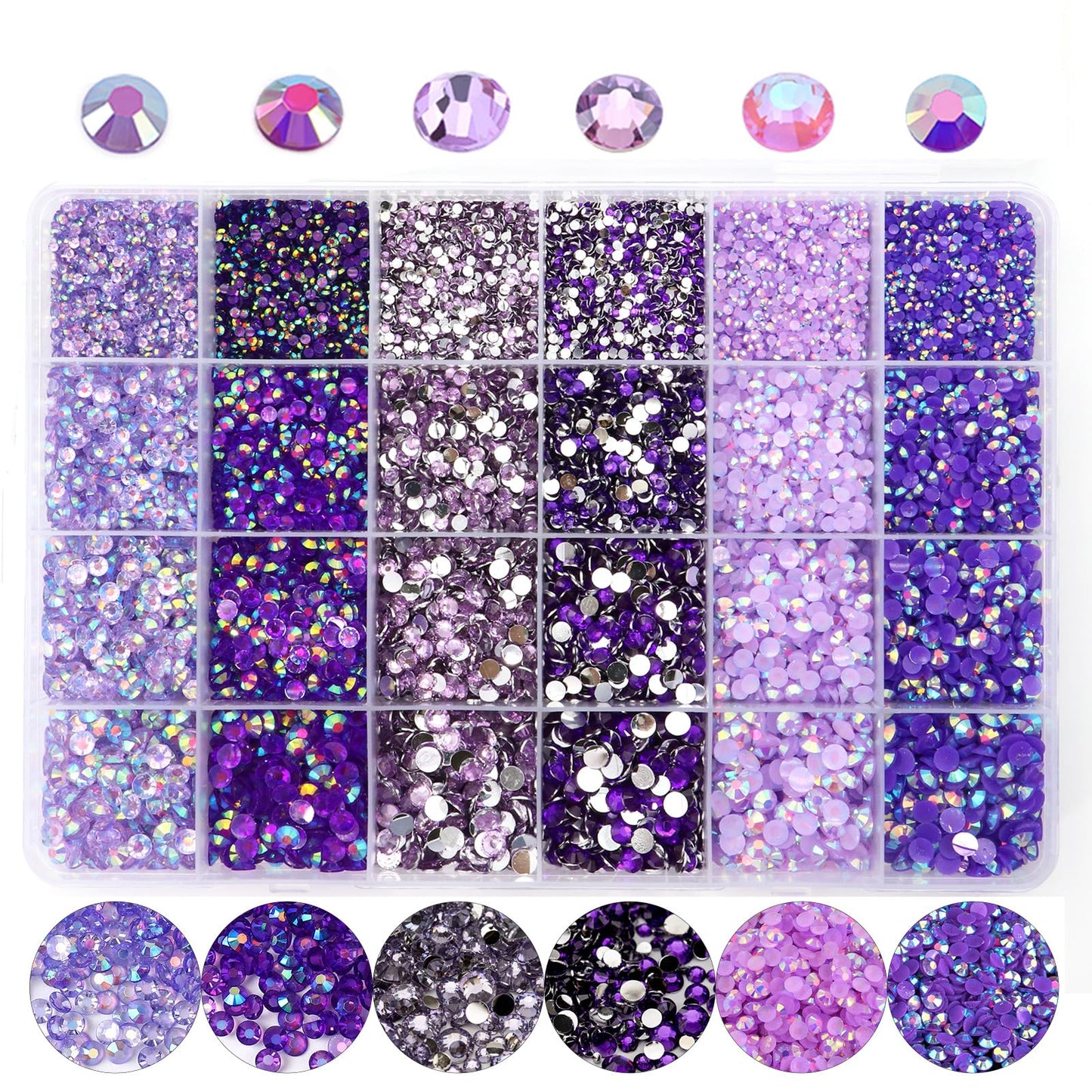 RODAKY Resin Rhinestones Kits 2/3/4/5mm Flatback Jelly Rhinestones Bulk Bedazzling Crystal Gems Beads Stone for Manicure DIY Crafts Mugs Bottles Tumblers Clothes Face Makeup (Purple)