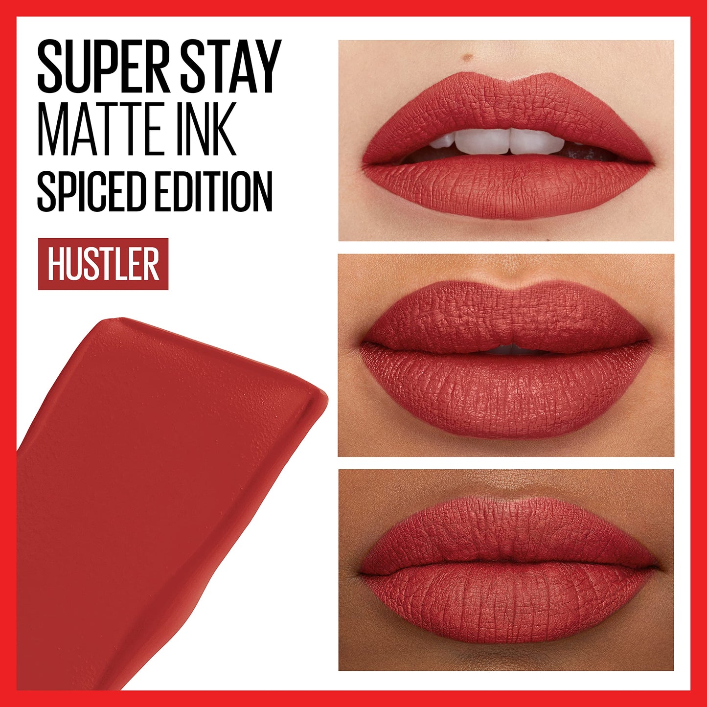 Maybelline Super Stay Matte Ink Liquid Lipstick Makeup, Long Lasting High Impact Color, Up to 16H Wear, Hustler, Red Brown, 1 Count