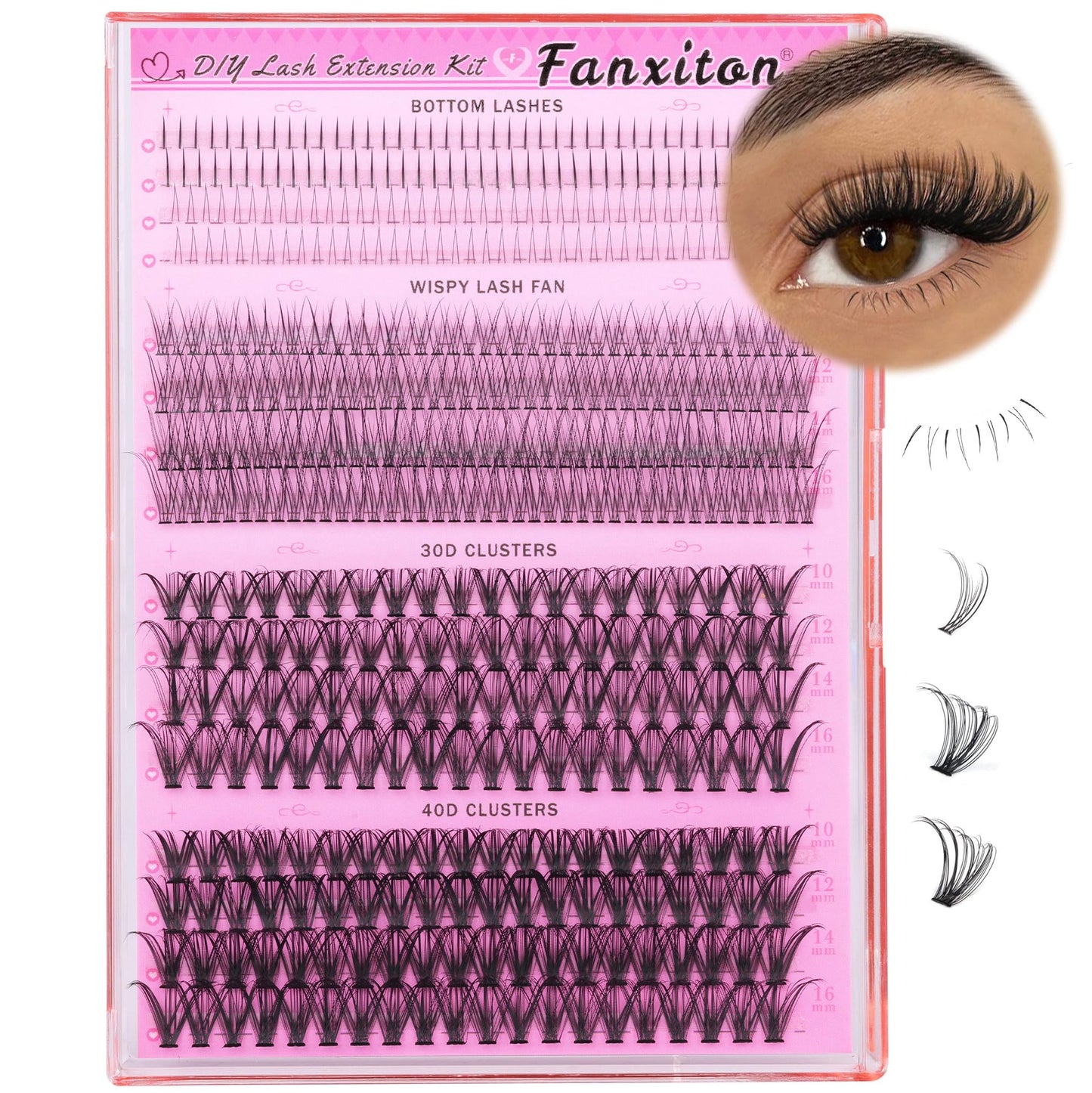 Lash Clusters Wispy 30D+40D D Curl Natural Cluster Lashes 484Pcs Lash Cluster and Bottom Lashes 9-16mm Mix Individual Lashes for Beginners