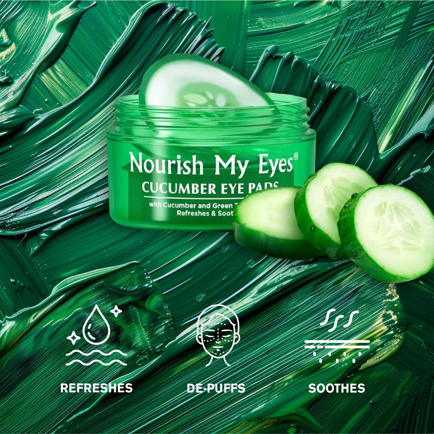 Fran Wilson NOURISH MY EYES Cucumber and Green Tea Pads - 36 Pads each At-Home Spa Treatment to reduce puffiness Revitalize Your Eyes: Easy-to-Use Cucumber Eye Pads for Dark Circles (Pack of 2)