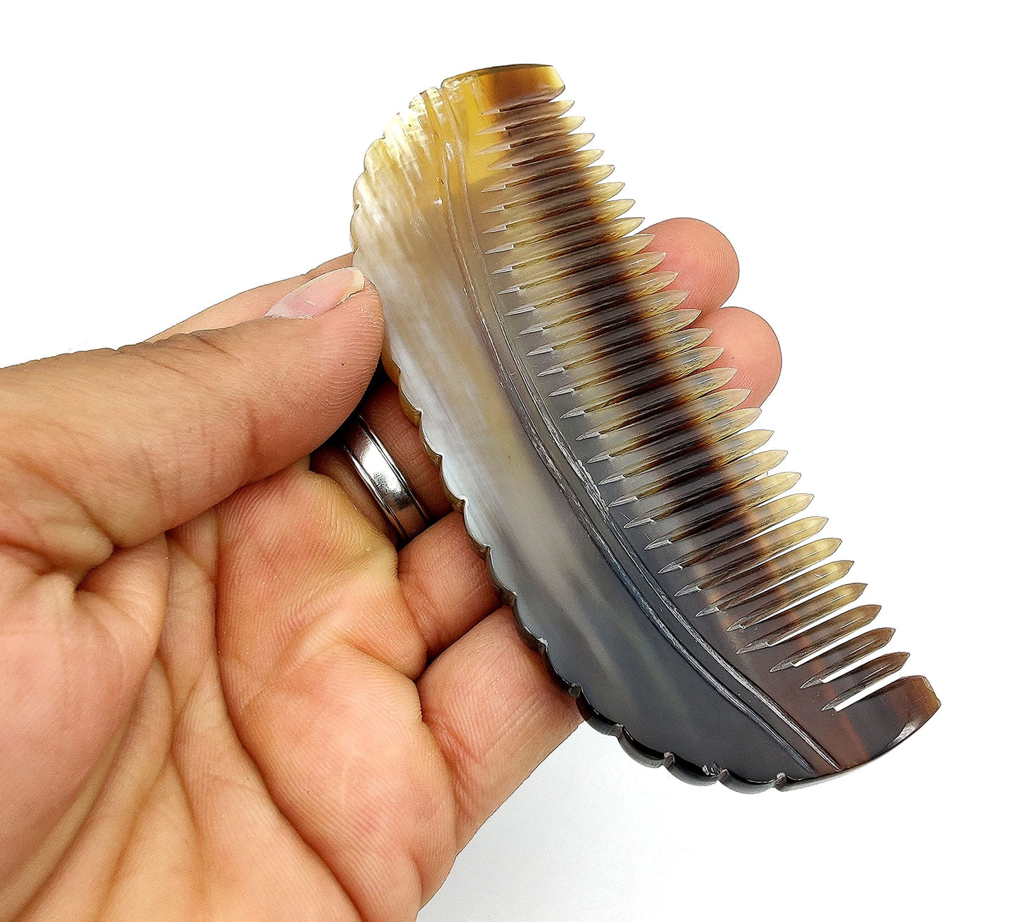 5MOONSUN5's Ox Horn Comb Premium Quality 100% Handmade Anti Static Natural Fine Horn Pocket Comb Without Handle- Professional Detangling Massage Fine tooth Comb A Great Gift - (4.5inch)