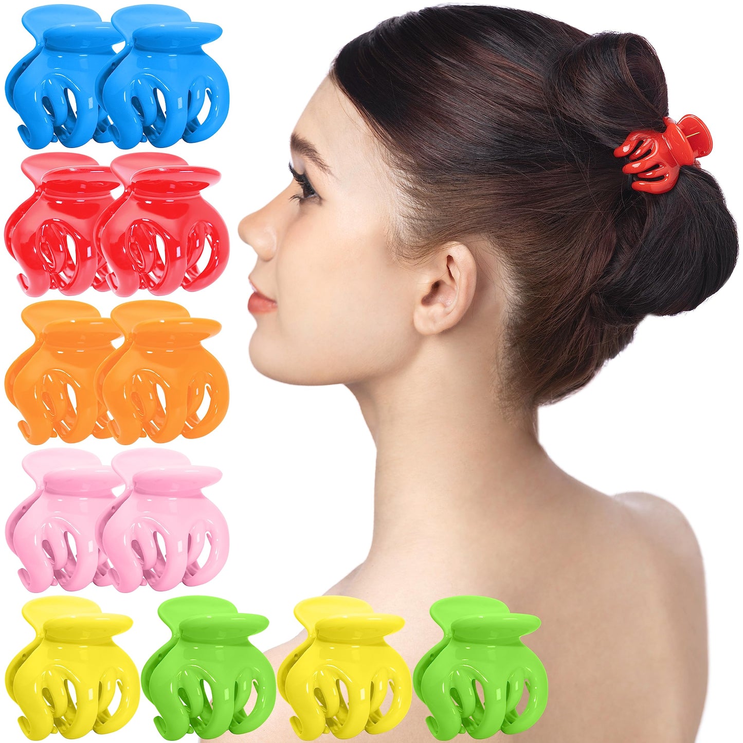 RC ROCHE ORNAMENT 12 Pcs Womens Octopus Claws Jaw Pumpkin Hair Clips Interlocking Teeth Strong Hold No Slip Grip Quality Clutcher Clamp Classic Beauty Fashion Accessory, Small Rainbow Multicolor