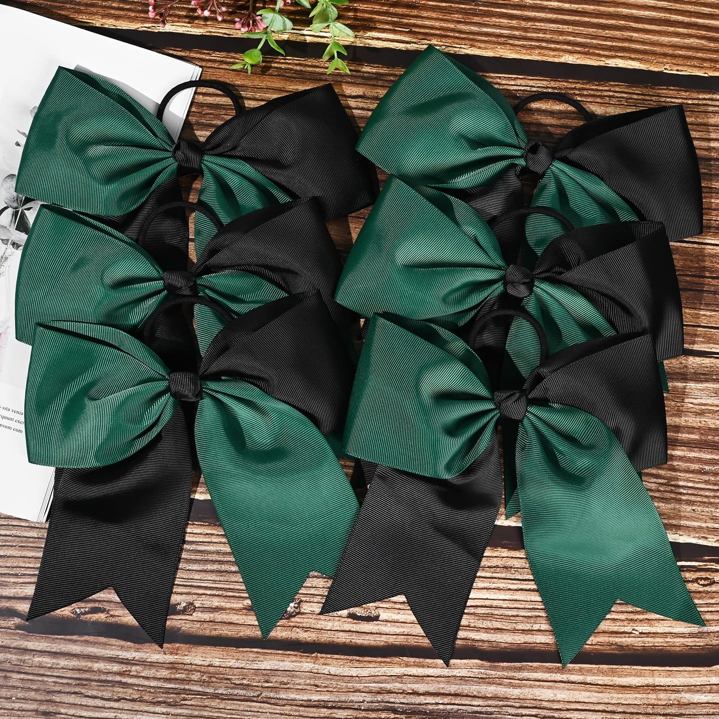 12 PCS 8" Large Cheer Bows Black Green Girl Hair Bows Cheerleading Softball Bow Hair Ties Hair Accessories for cheerleaders football Competition Sports