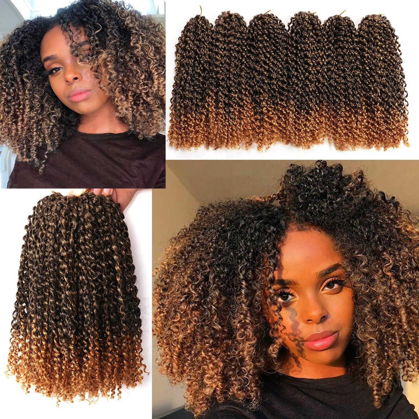 12 Inch Short Passion Twist Marlybob Crochet Hair 6 Bundles Kinky Curly Short Crochet Braids Twist Crochet Braiding Hair (6 Bundles 12 Inch, 1B/27#)