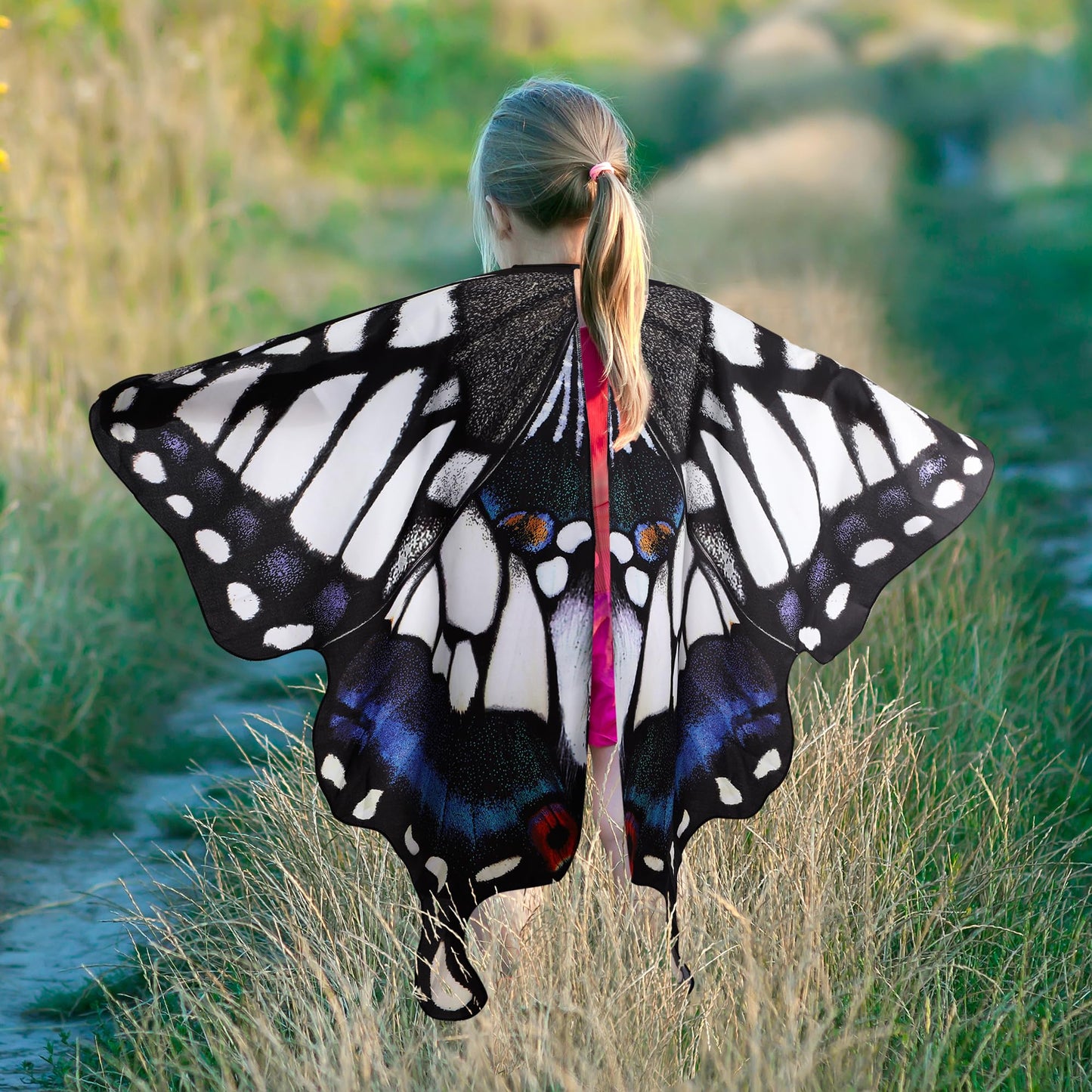 INCOK Black Butterfly Wings Girls - Fairy Butterfly Wing Cape with Headband and Mask Butterfly Costumes for Girls Halloween Mardi Gras Carnival Cosplay Party Photograph Dress up Accessories