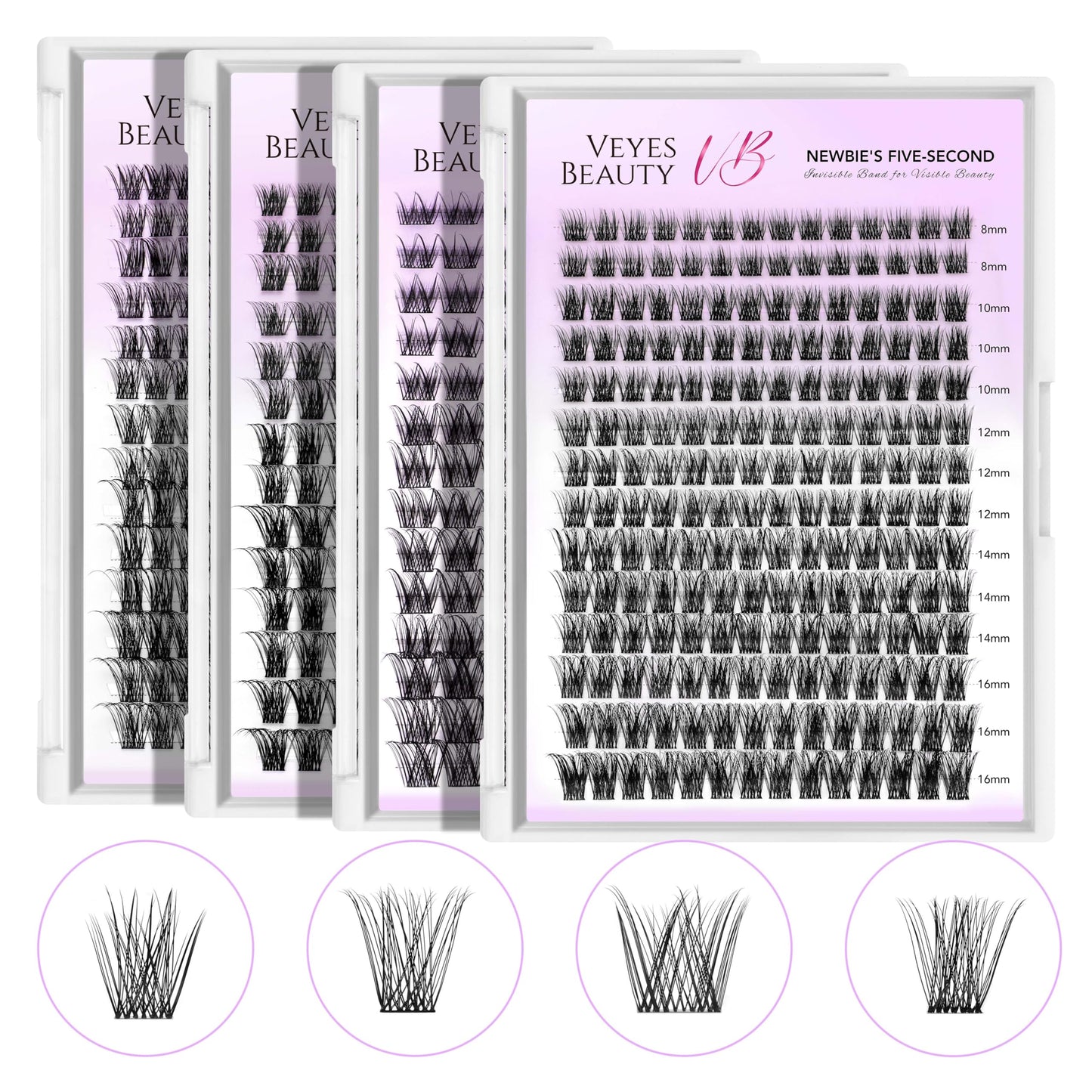 VEYESBEAUTY Lash Clusters Kit Individual Eyelash Extensions Thin & Invisible Band DIY False Eyelashes Newbie's Five-Second Series Wispy Lash Tray, Boldeye KIT with Bond&Seal Remover Applicator