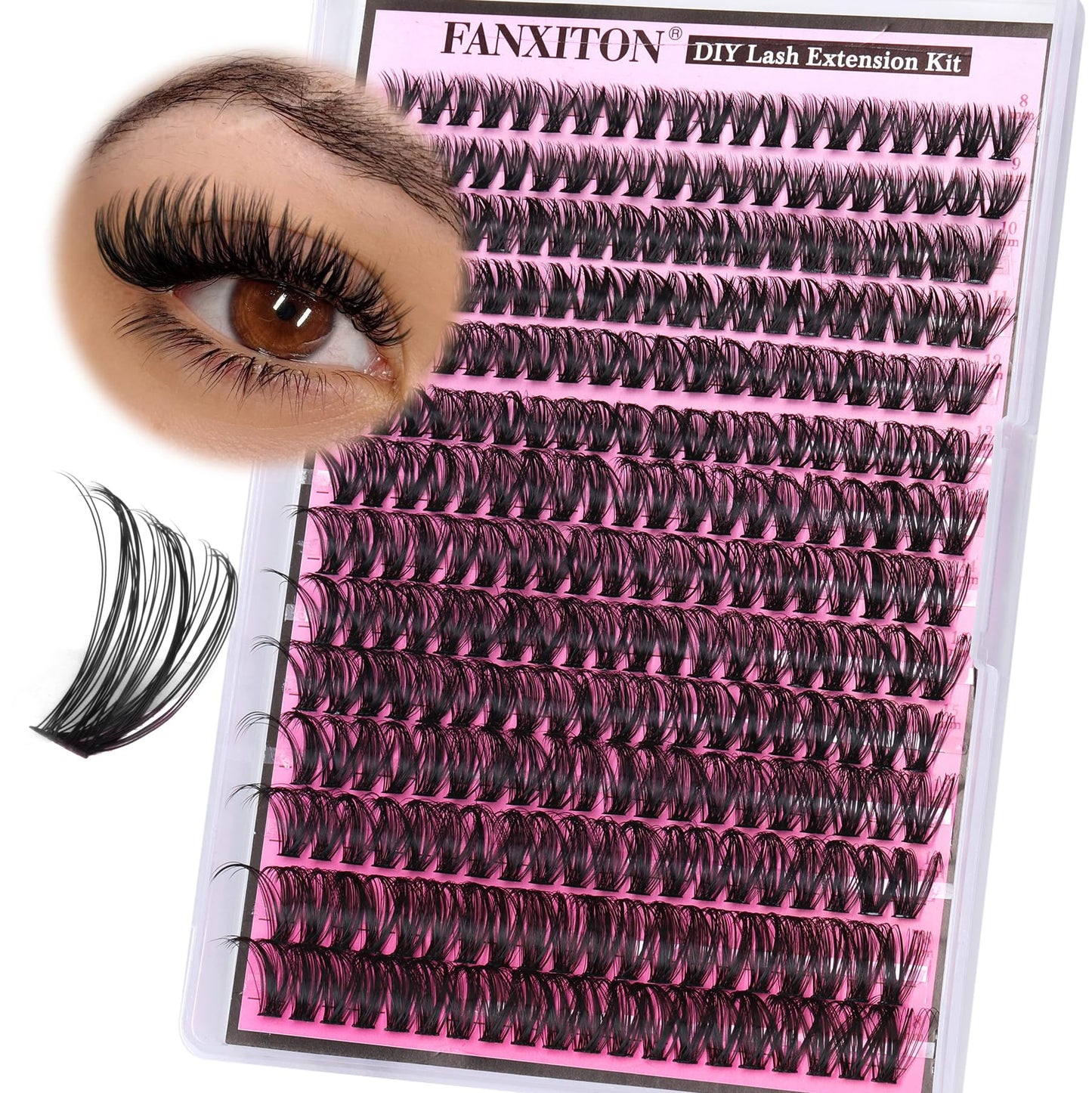 FANXITON Lash Clusters 280Pcs Wispy Lash Clusters D Curl 8-18Mix Volume Thick Eyelash Clusters 50D Long Individual Eyelash DIY Lash Extensions at Home(0.07D 50D)