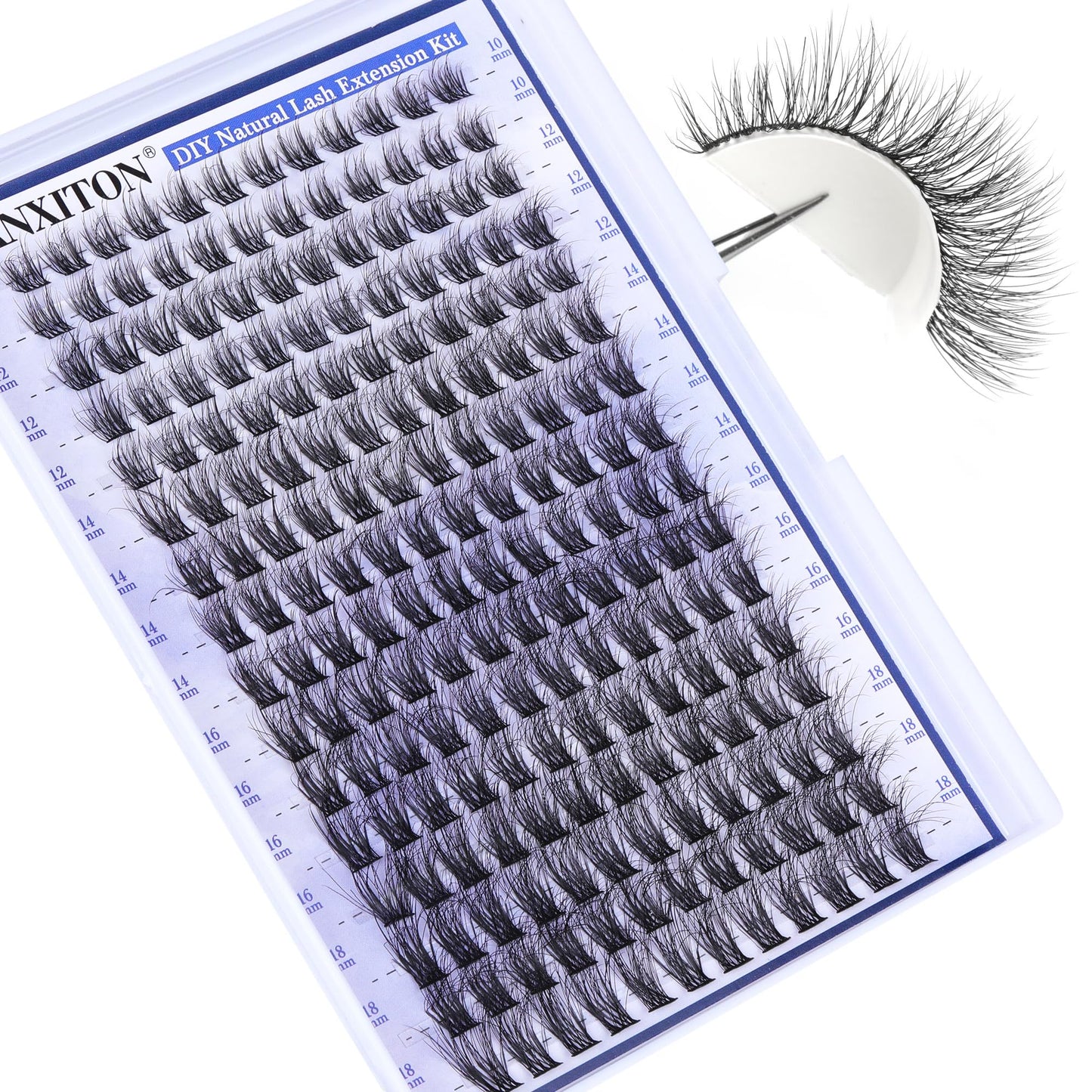 FANXITON Natural Lash Extension Kit Fluffy D Curl Lash Clusters 288pcs 10-18mm Mix DIY Eyelash Extension Kit with Lash Bond and Seal Lash Tweezers Individual Lashes For Beginners