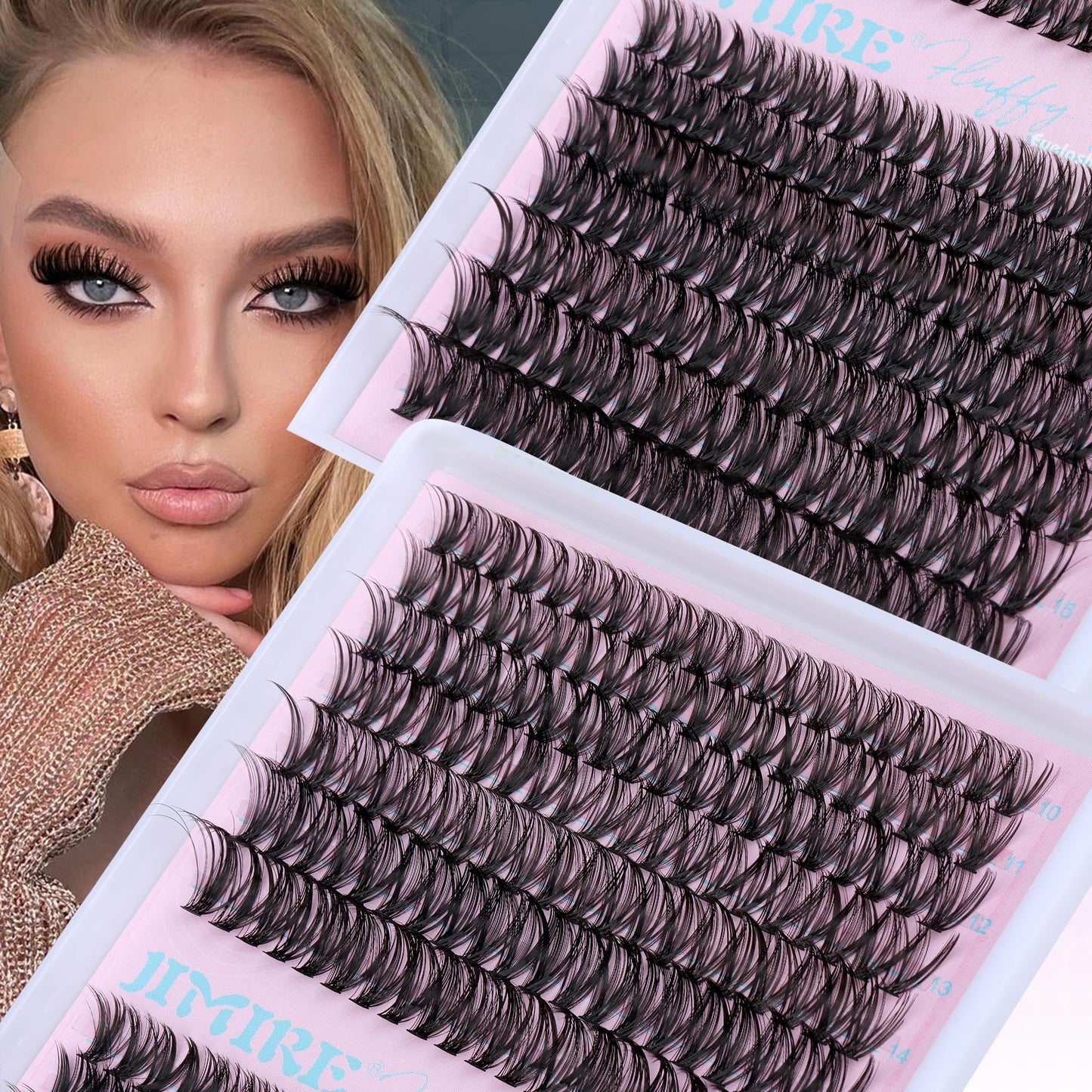 Fluffy Lash Clusters D Curl 40D+50D Volume Individual Eyelashes Thick Mink 280Pcs Lash Extension Clusters Wispy 10-16MM Mix Cluster DIY Eyelash Extension for Beginners Natural Cluster Lashes by JIMIRE