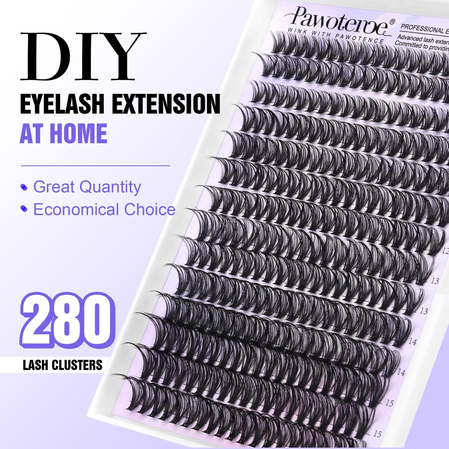 Pawotence Lash Clusters 40D Curl 280pcs Cluster Eyelash Extensions 9-16mm Mix Eyelash Clusters DIY Lash Extension Individual Lashes for Self Application at Home (40D-0.07D-9-16MIX)