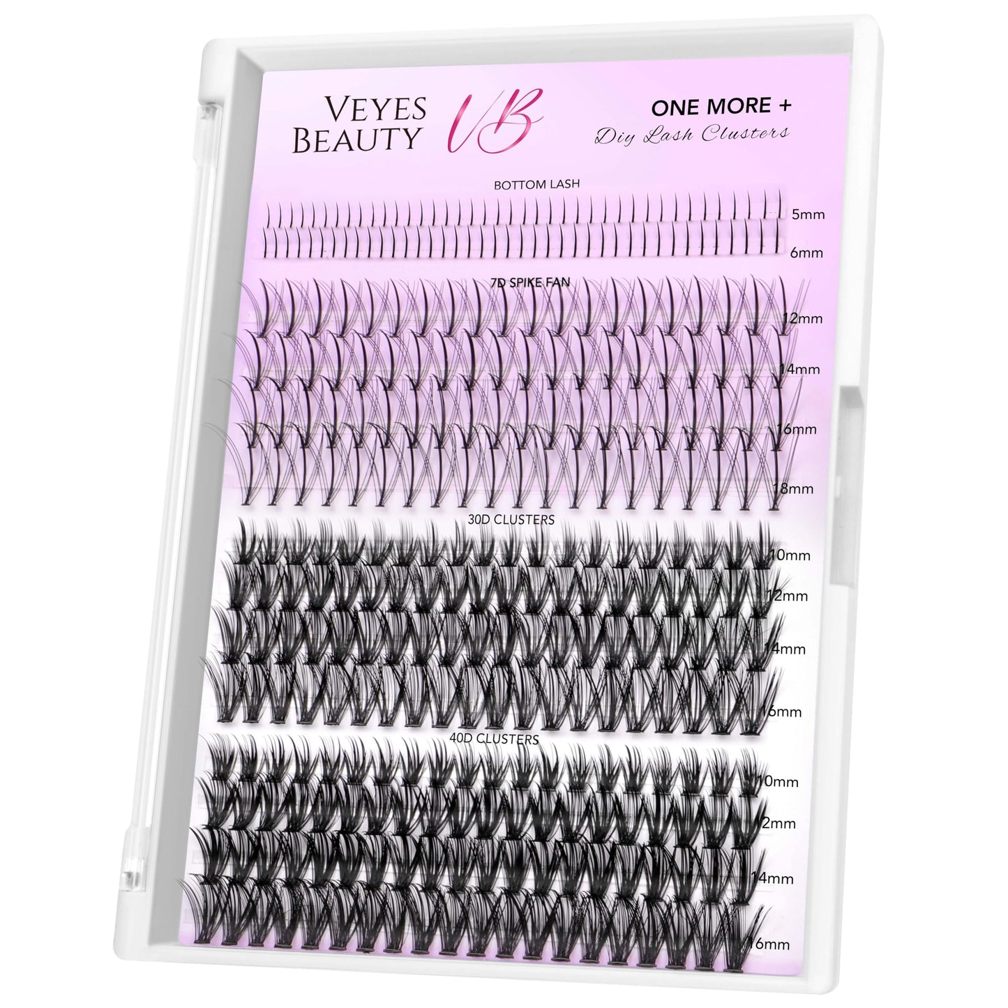 VEYESBEAUTY Lash Clusters Individual Lash Extensions One More+ DIY Multi-type Faux Mink Lash Tray Bottom, 7D Spike, 30D+40D Clusters Natural Eyelashes for Self Application