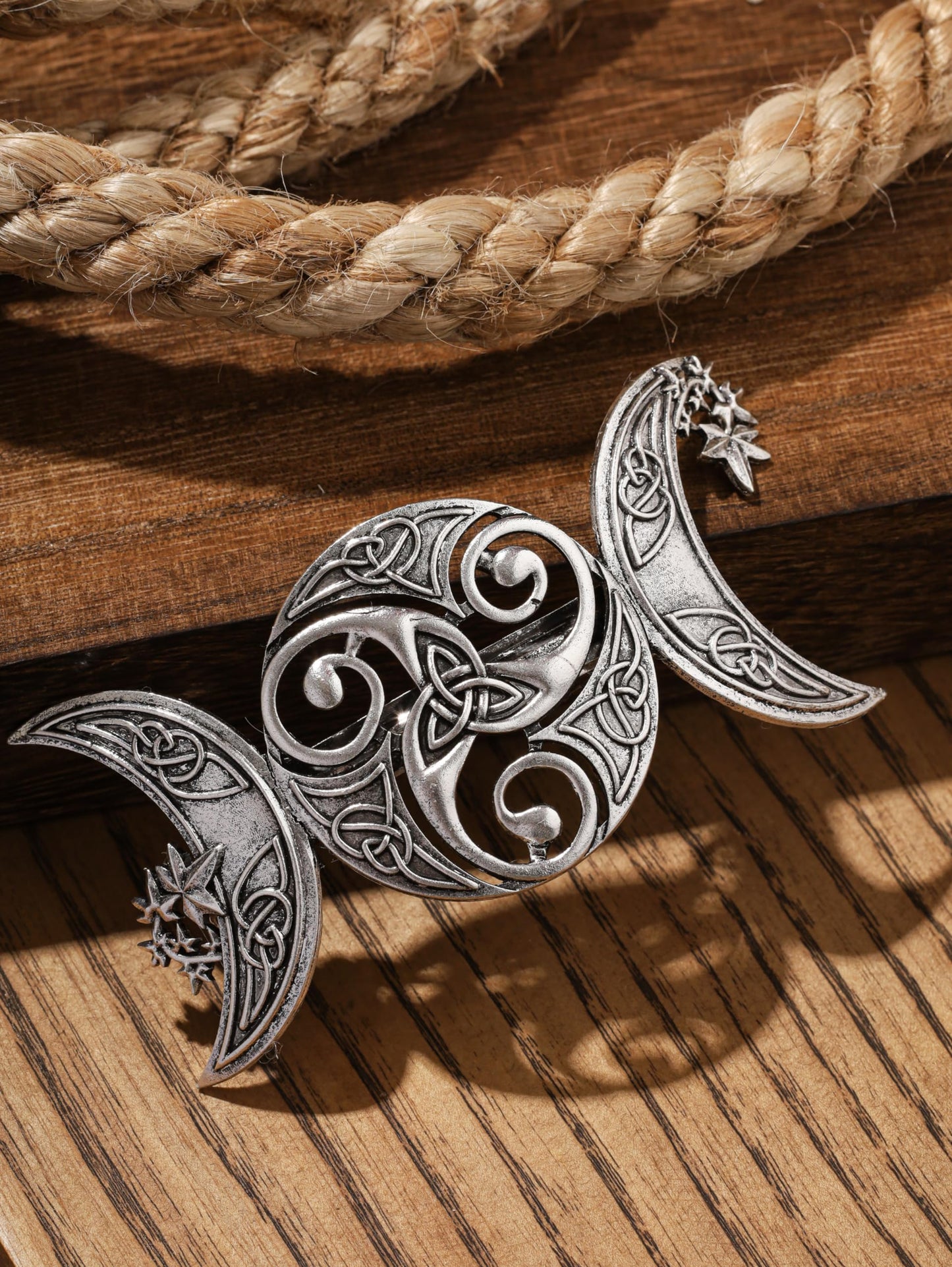 HAQUIL Triple Moon Celtic Knot Hair Clip Vintage Hollow Moon Hair Clip Barrette Jewelry for Women