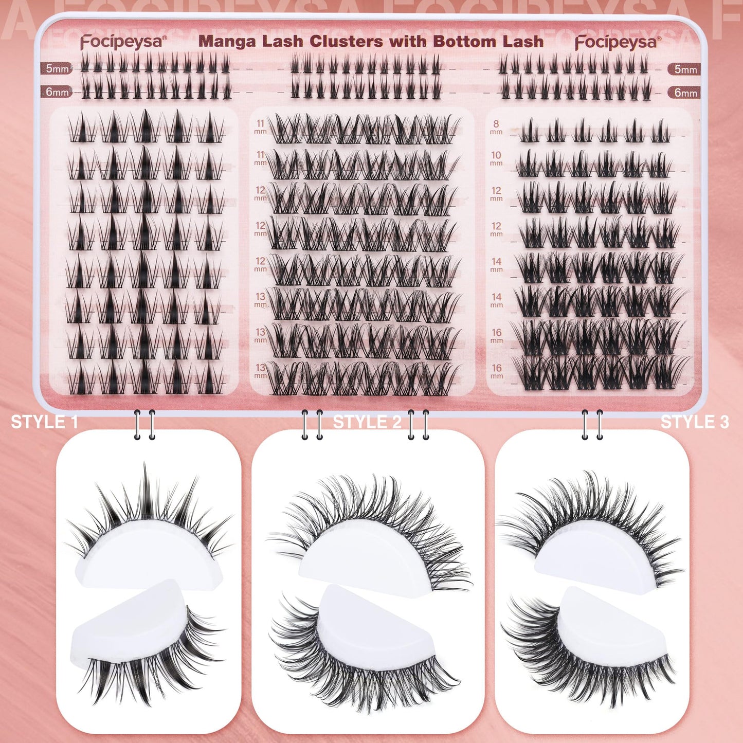 Manga Lash clusters, Anime Eyelashes Clusters, Wispy Eyelashes Extension Natural Look Lash Extensions 3 Styles Mixed Individual Lash C Curl Lashes by Focipeysa