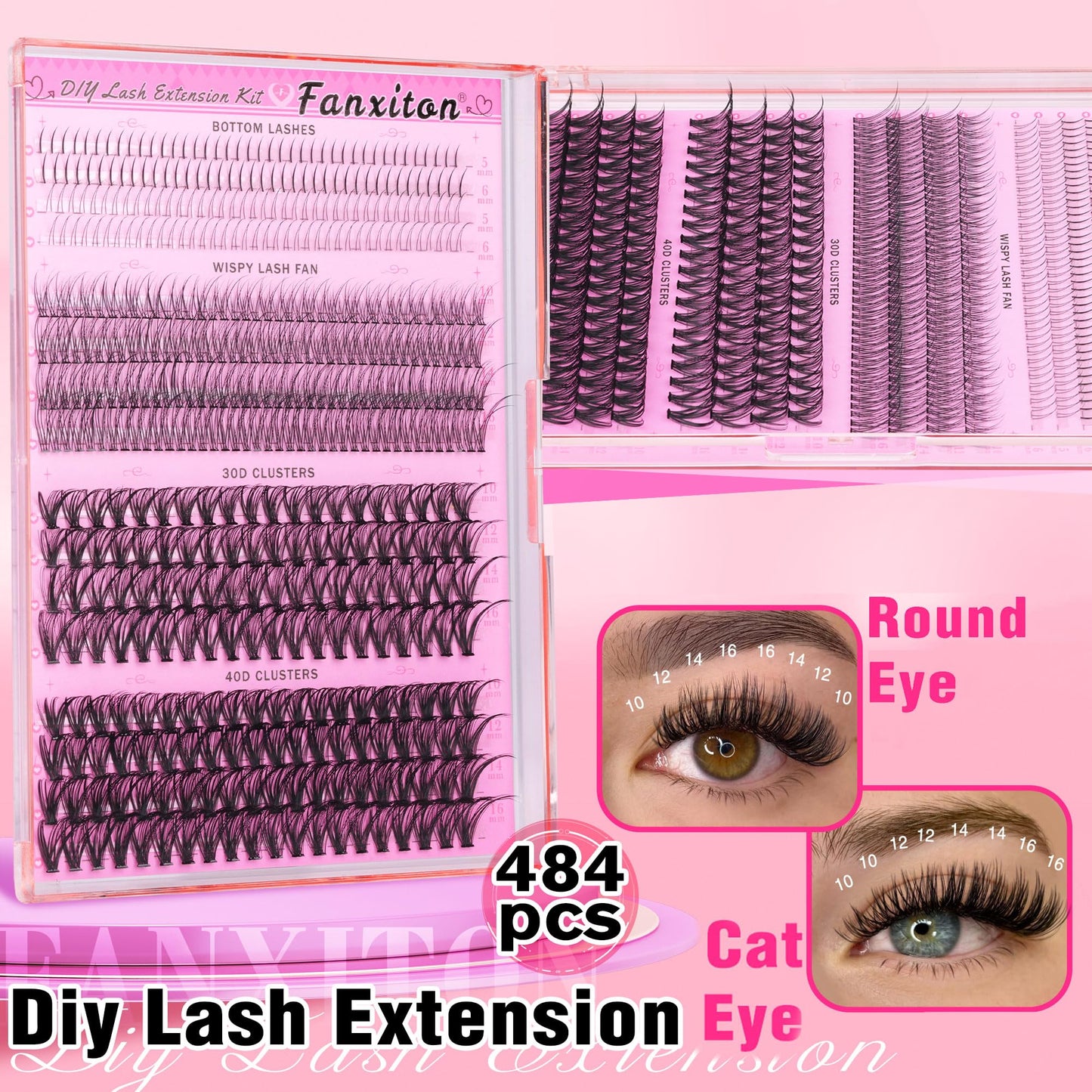 Lash Clusters Wispy 30D+40D D Curl Natural Cluster Lashes 484Pcs Lash Cluster and Bottom Lashes 9-16mm Mix Individual Lashes for Beginners