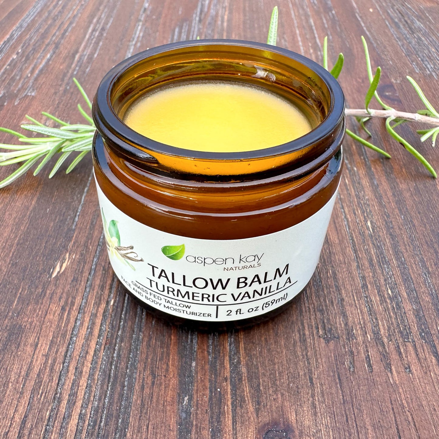 Aspen Kay Naturals Handmade Beef Tallow Moisturizer Cream (Vanilla Turmeric) | 100% Grass Fed Beef Tallow for Skin | Tallow Balm with Natural & Organic, Herb-Infused Ingredients |Made in USA | 2 fl oz