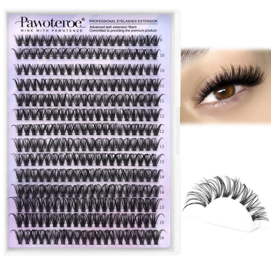 Pawotence Lash Clusters 40D Curl 280pcs Cluster Eyelash Extensions 9-16mm Mix Eyelash Clusters DIY Lash Extension Individual Lashes for Self Application at Home (40D-0.07D-9-16MIX)