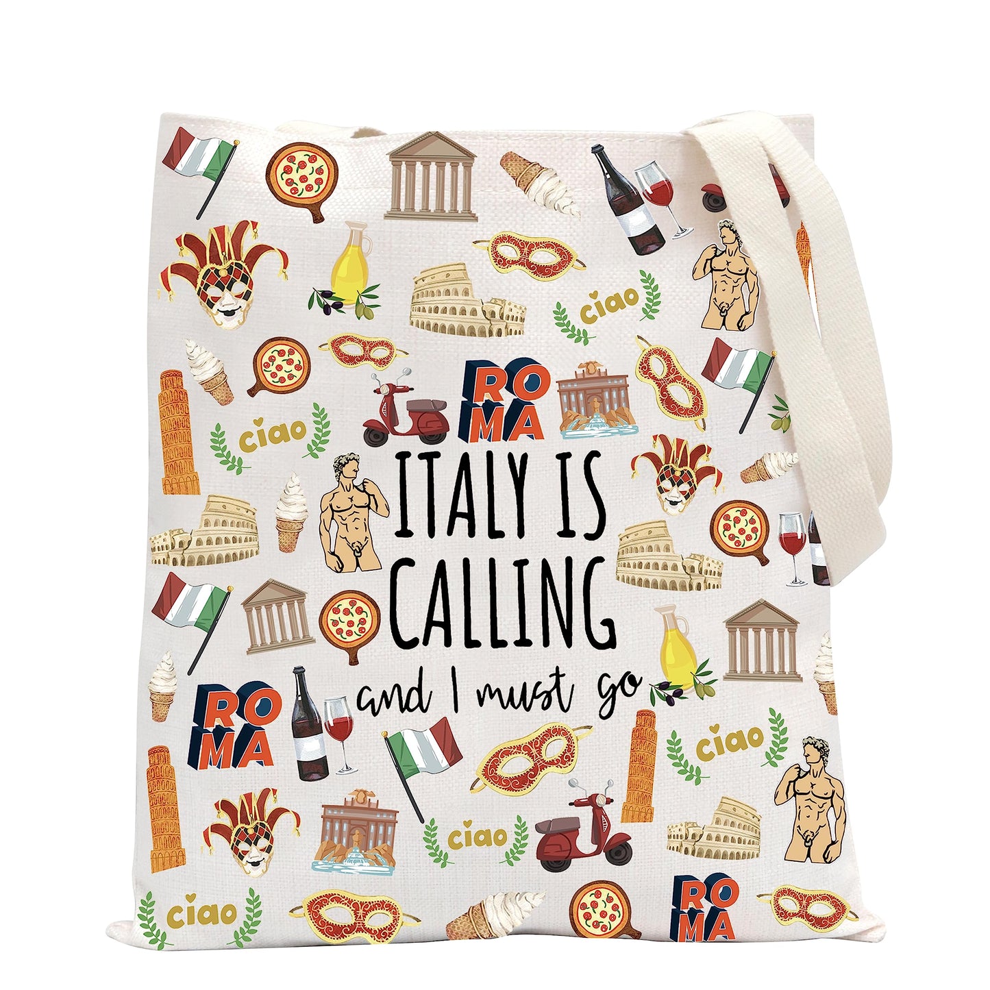 POFULL Italy Map iconic traditional Souvenir Gift ITALY Is Calling and I Must Go Traveller Zipper Pouch Makeup Bag (ITALY Is Calling Tote Bag)