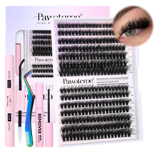 Fluffy Lash Extension Kit DIY Thick Lash Clusters Eyelash Extension Kit 280pcs Individual Lashes Kit with Lash Bond and Seal, Remover, Lash Tweezers for Self Use (MINK-60D&80D-10-18MIX-ALL KIT)