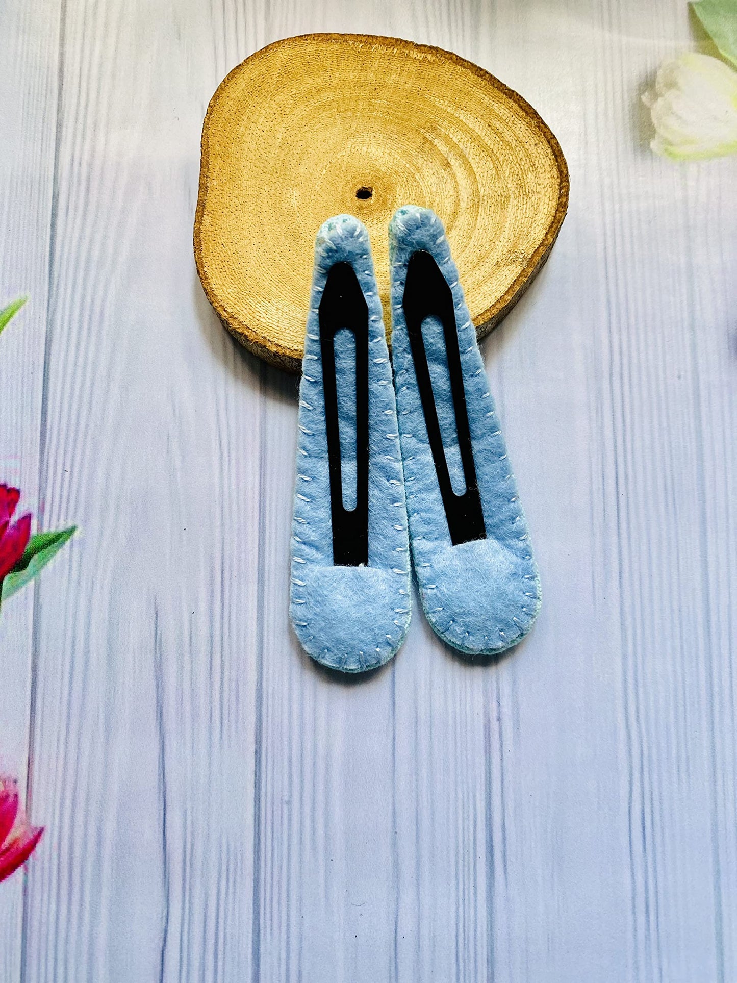 Set of 2 Cute Handmade Embroidery Hair clips, Vintage Embroidered Flower Hair clips, Floral Hair Clips, Gift Daughter, Teenager, Woman, Girlfriend, Wife, Unique Hair Accessory, Blue, HC01