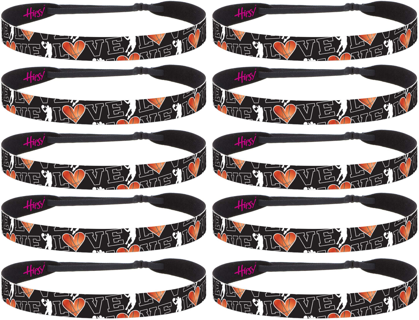 Hipsy Adjustable No Slip I Love Basketball Headbands for Women Girls & Teens (Black Love Basketball Team 10pk)