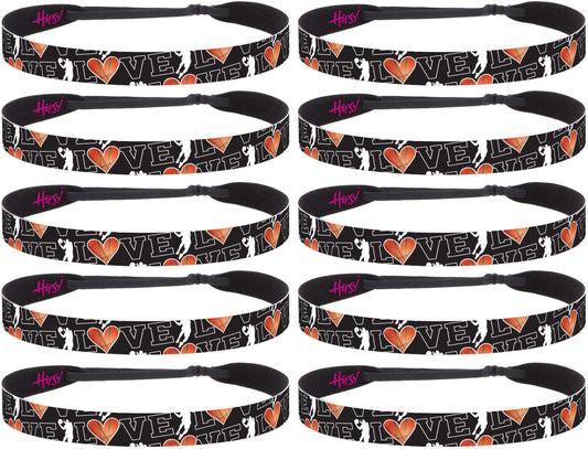 Hipsy Adjustable No Slip I Love Basketball Headbands for Women Girls & Teens (Black Love Basketball Team 10pk)