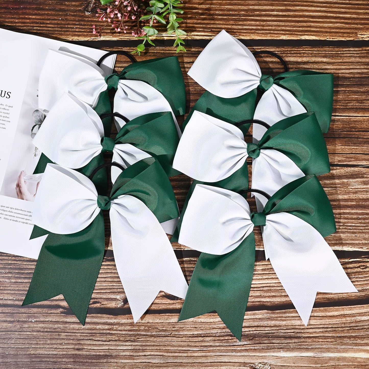 12 PCS 8" Large Cheer Bows White Green Girl Hair Bows Cheerleading Softball Bow Hair Ties Hair Accessories for cheerleaders football Competition Sports