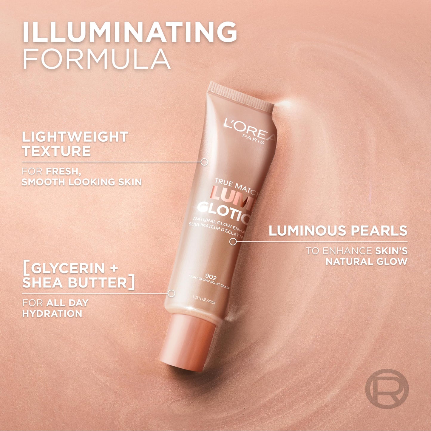 L'Oreal Paris Makeup True Match Lumi Glotion, Natural Glow Enhancer, Illuminator Highlighter Skin Tint, for an All Day Radiant Glow, Light, 1.35 Ounces