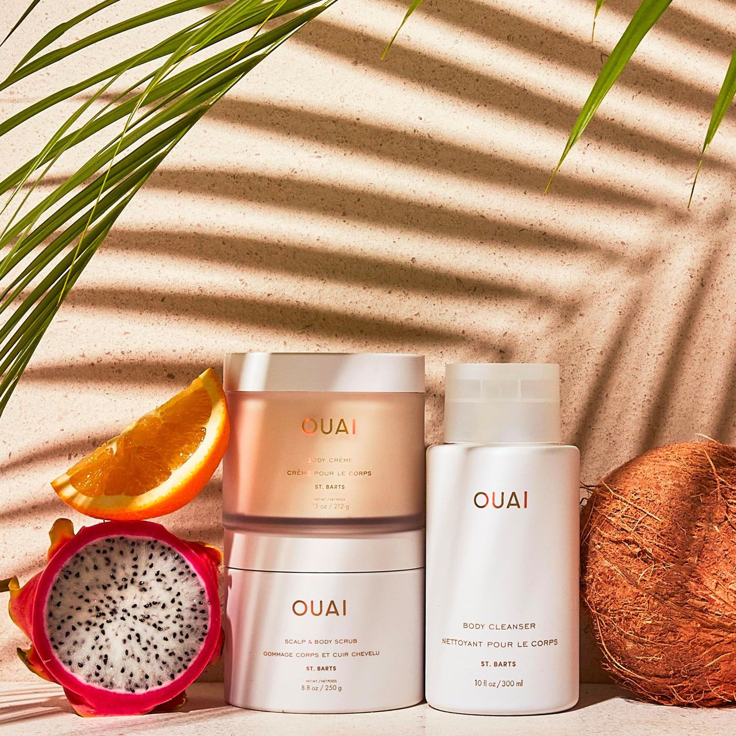 OUAI St. Barts Scalp & Body Scrub Bundle - Foaming Coconut Oil Sugar Scrub & Gentle Scalp Exfoliator Cleanses, Removes Buildup & Moisturizes Skin - Sulfate Free Body Care (2 Count, 3.4 Oz/8.8 Oz)