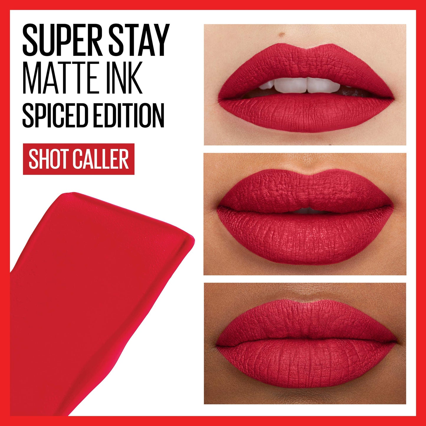 Maybelline Super Stay Matte Ink Liquid Lipstick Makeup, Long Lasting High Impact Color, Up to 16H Wear, Shot Caller, Bright Pinky Red, 1 Count