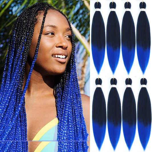 Braiding Hair Pre Stretched 30 Inch Ombre Braiding Hair Extensions for Braids 8Packs Long Braids Crochet Hair for Braiding 1B/Blue EZ Braids Hot Water Setting Braiding Hair(70℃/80℃)