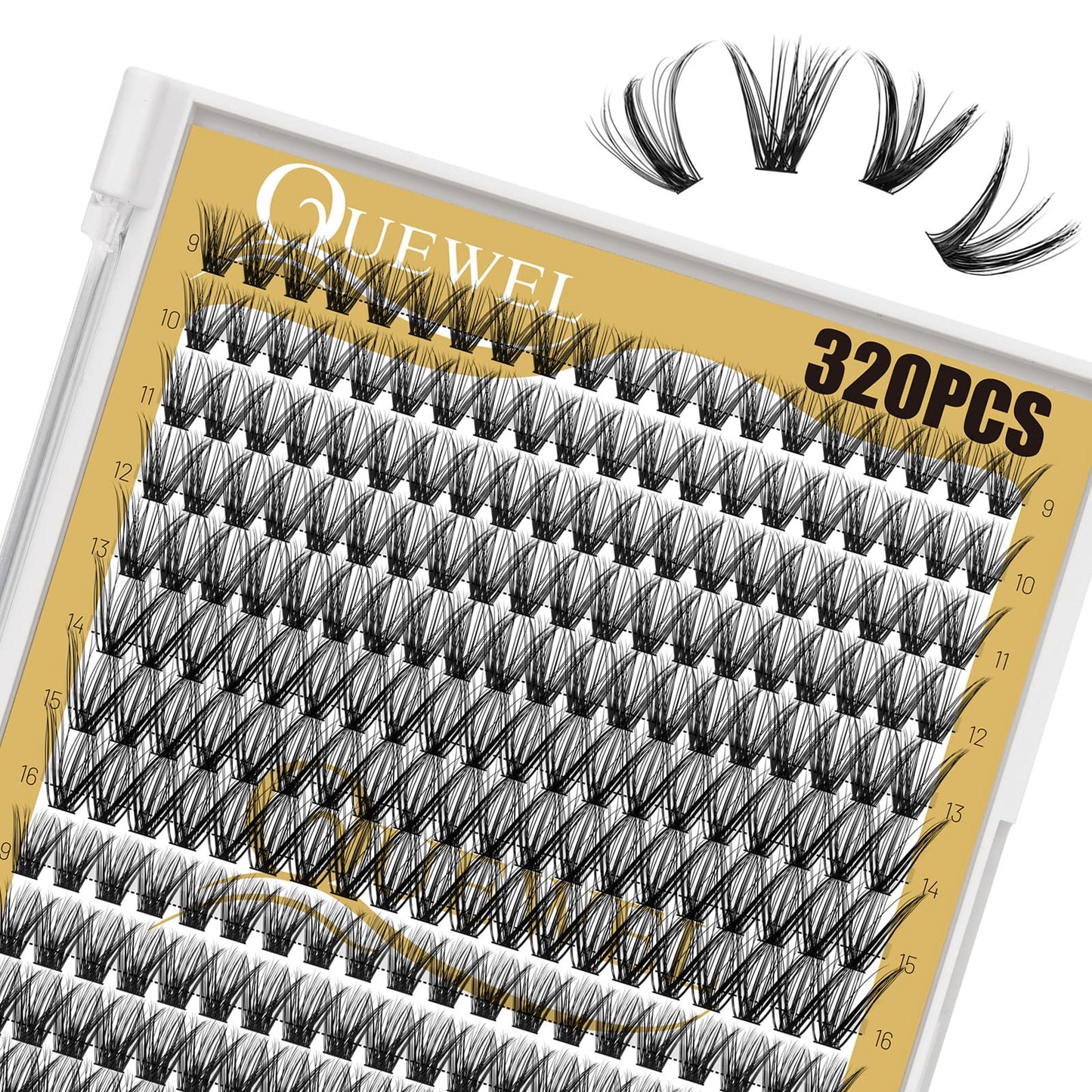 QUEWEL Lash Clusters 320Pcs Cluster Lashes 40D+50D C Curl Lash Clusters Mix9-16mm Individual Eyelashes Clusters Wispy DIY Eyelash Extension Thin Band Soft to Use at Home (40D+50D C Mix9-16)