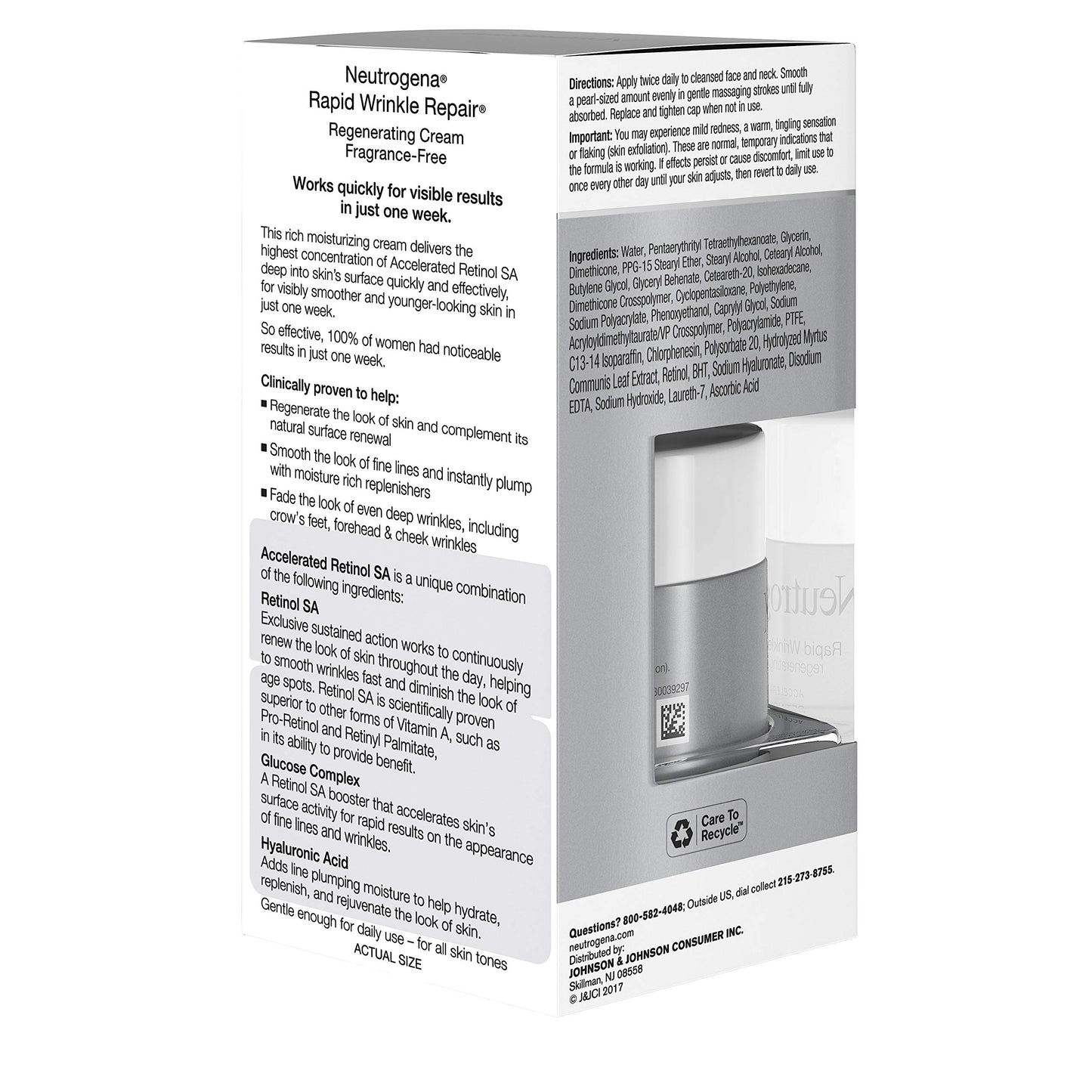 Neutrogena Rapid Wrinkle Repair Cream 1.7 Ounce Fragrance-Free (50ml) (2 Pack)