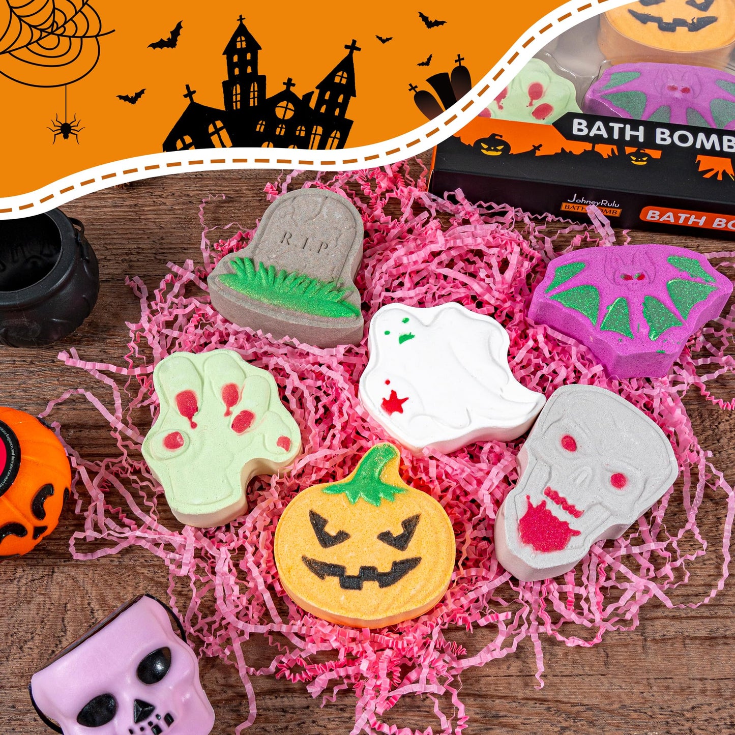 Halloween Bath Bombs for Kids - 6 Pack Spooky Bubble Bath Bomb Set, Halloween Stuff Great Relaxing Gift Set Decorations for Boys Girls