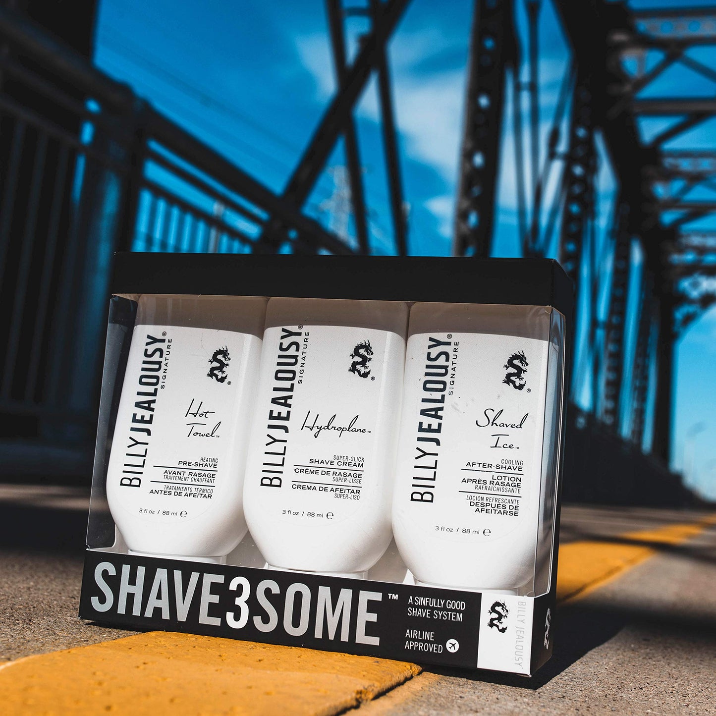 Billy Jealousy Shave3some Travel-Size Trio Shaving Kit for Men with Heating Pre-Shave, Super Slick Shave Cream and Cooling After-Shave, Citrus Scent, 3 Fl Oz Each