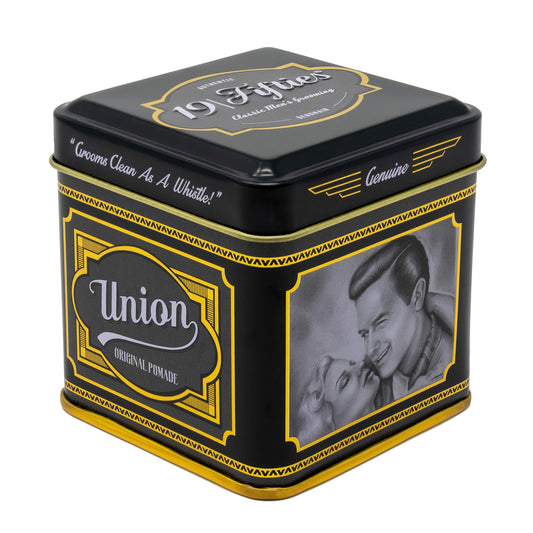 19Fifties Union Original Pomade For Men - 4oz Beautiful Tin | All Day Firm Hold, Easily Washes Out With Water, High Shine & Amazing Scent - Ideal For Pompadours, Side-Part Comb-Overs, & Slick-Back