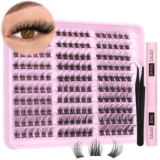 Lash Extension Kit 3 Style Cluster Lashes Natural Look Wispy Eyelash Extension Kit 180 Pcs Lash Clusters Kit Individual Lashes with Bond and Seal and LashTweezers (3 Styles)