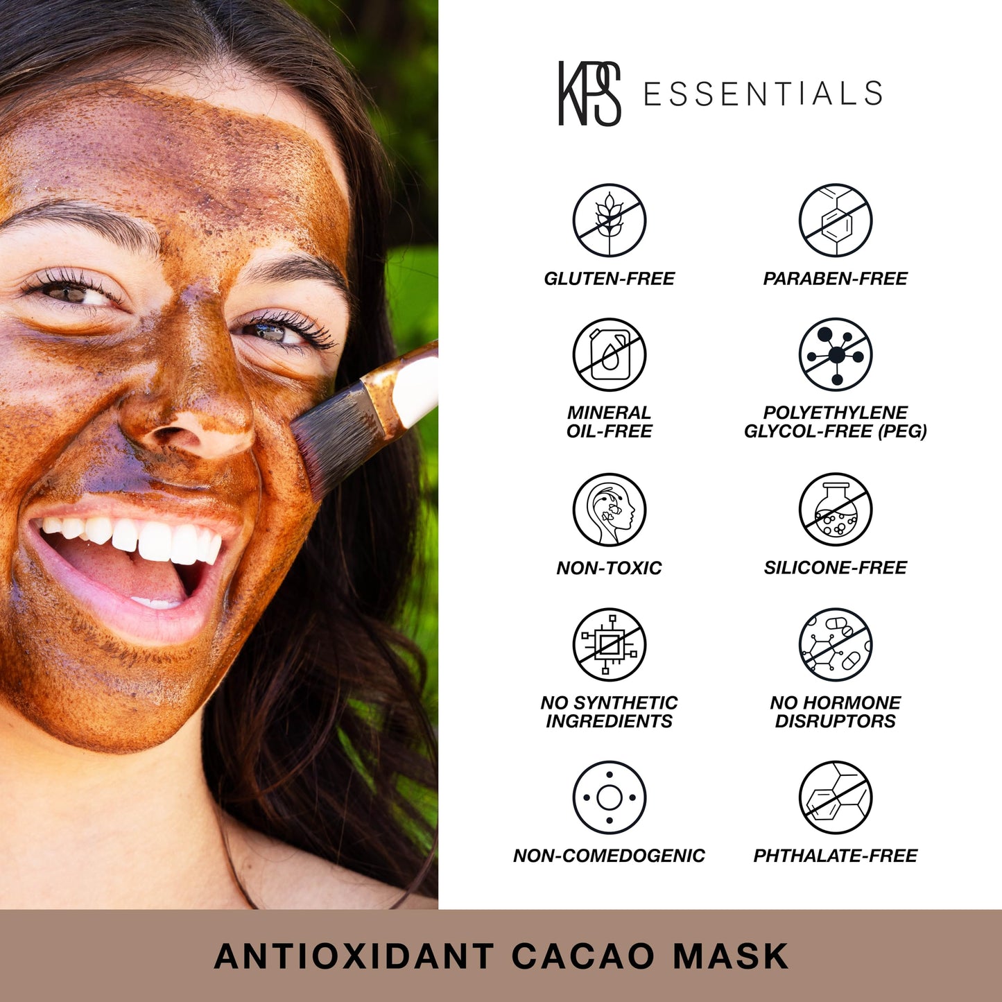 KPS Essentials Antioxidant Cacao Mask - Luxurious Face & Body Mask for All Skin Types - Age-Defying, Wrinkle-Smoothing, Exfoliating & Nourishing with Cacao, French Green Clay, Turmeric - 2.3 oz