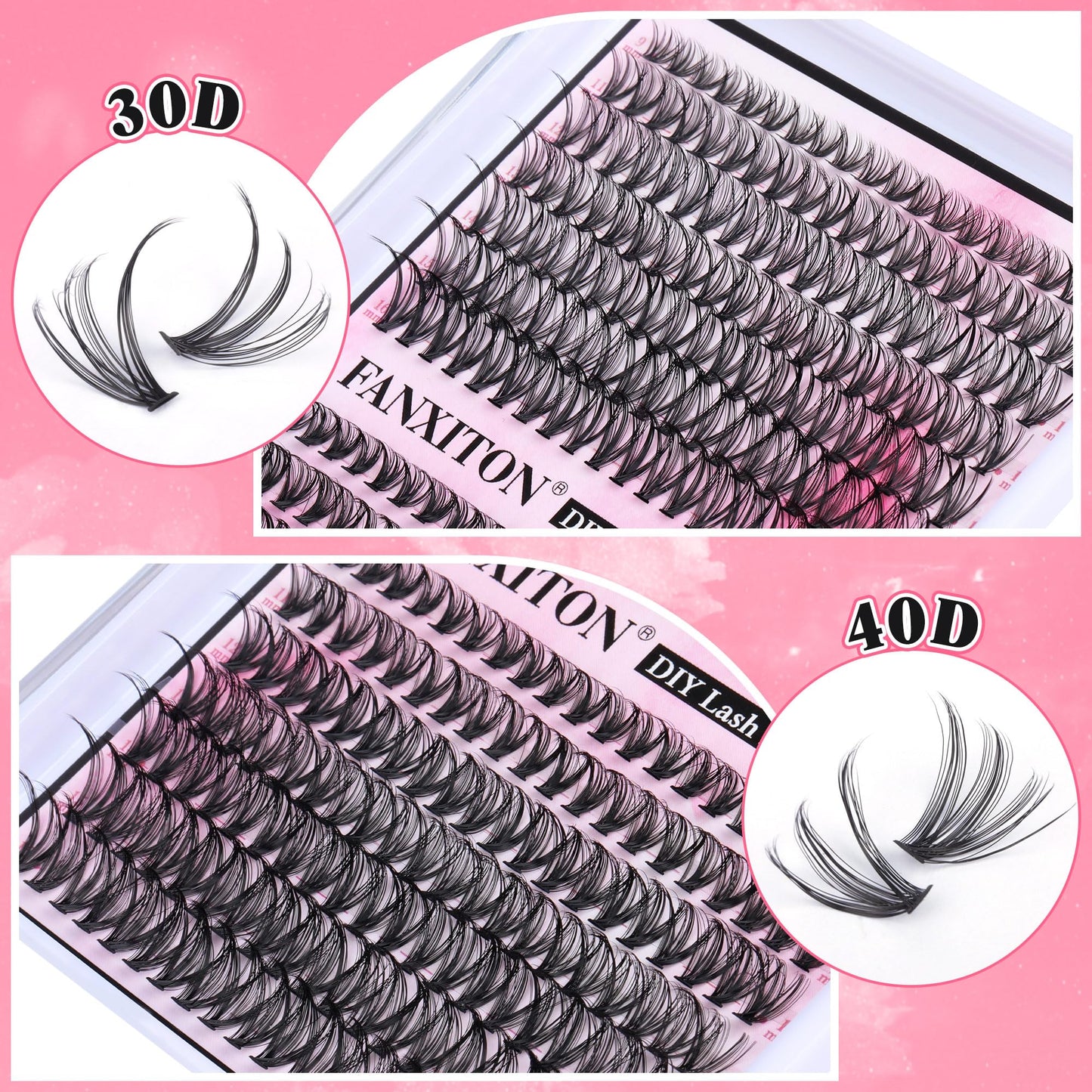 DIY Lash Extension Kit Natural Lash Clusters 30D+40D Mix 9-16mm D Curl lndividual Lashes Lash Remover 280pcs Wispy Eyelash Extension Kit with Lash Bond and Seal and Lash Tweezers by FANXITON