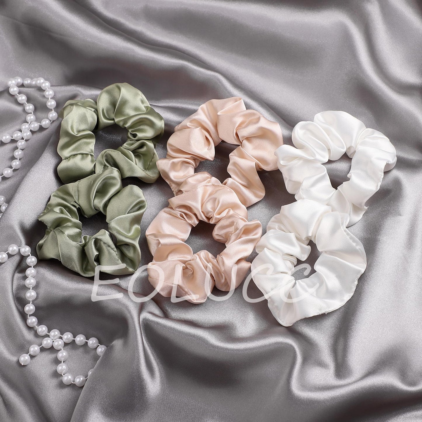 Satin Bridesmaid Scrunchies Bridesmaid Proposal Gifts Set of 8 Bachelorette Hair Ties Scrunchies Bachelorette Party Favors for Bridal Wedding Parties- (White & Beige)