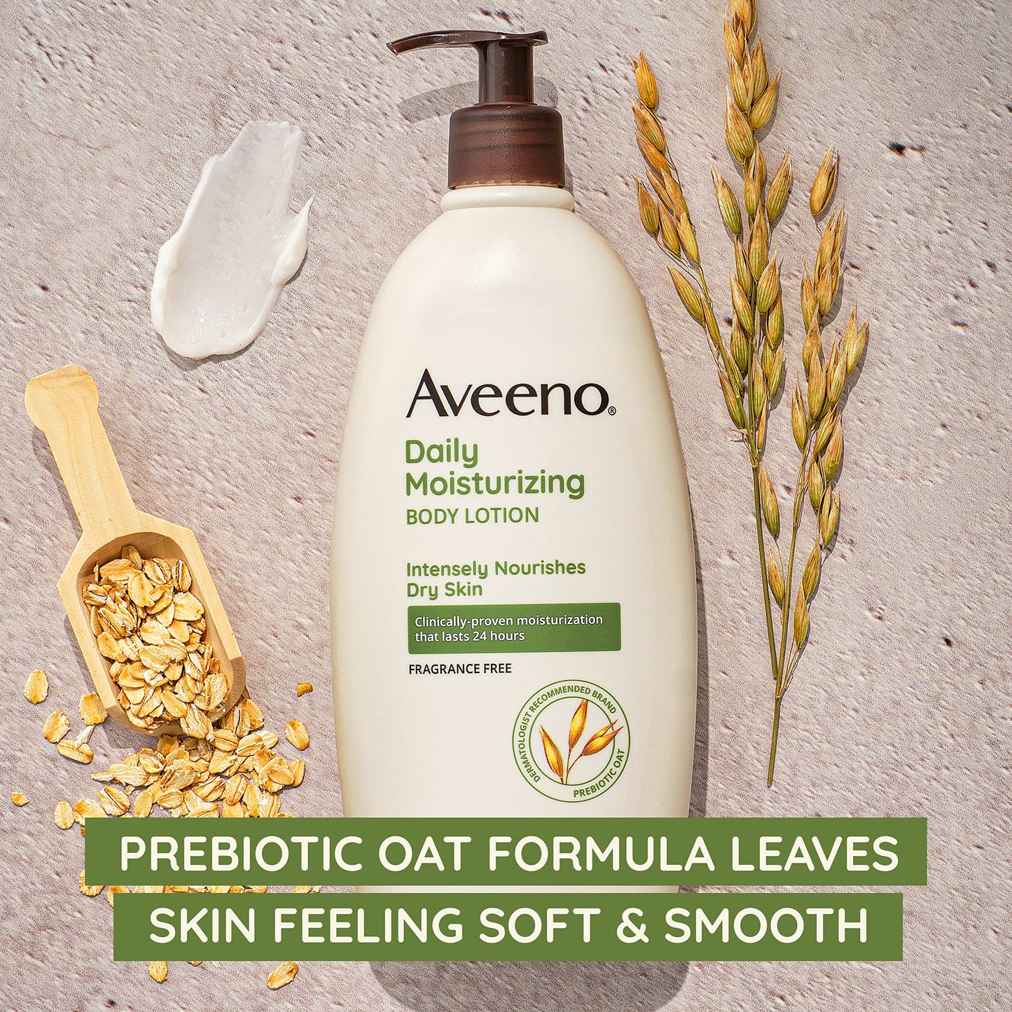 Aveeno Daily Moisturizing Body Lotion with Soothing Prebiotic Oat, Gentle Lotion Nourishes Dry Skin With Moisture, Paraben-, Dye- & Fragrance-Free, Non-Greasy & Non-Comedogenic, 2 x 18 oz